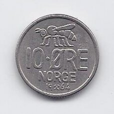 NORWAY 10 ORE 1964 KM # 411 VF