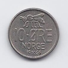 NORWAY 10 ORE 1966 KM # 411 VF
