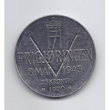 NORVEGIJA 25 KRONER 1970 KM # 414 XF 25 m. Norvegijos išvadavimui