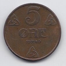 NORWAY 5 ORE 1940 KM # 368 VF