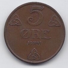 NORWAY 5 ORE 1941 KM # 368 VF