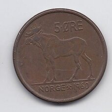 NORWAY 5 ORE 1960 KM # 405 VF