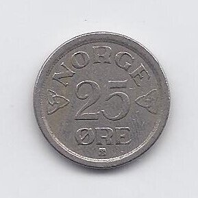 NORWAY 25 ORE 1956 KM # 401 VF
