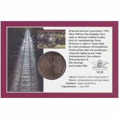 NORWAY 20 KRONER 2004 KM # 478 UNC First Norwegian Railroad ( coincard ) 1