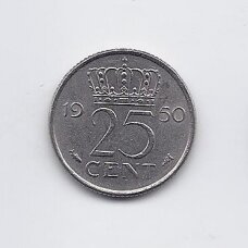 NETHERLANDS 25 CENTS 1950 KM # 183 VF/XF NETHERLANDS 25 CENTS 1950 KM # 183 VF/XF