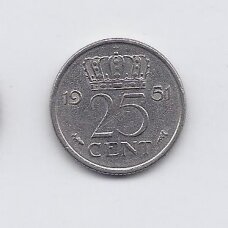 NETHERLANDS 25 CENTS 1951 KM # 183 VF/XF NETHERLANDS 25 CENTS 1951 KM # 183 VF/XF