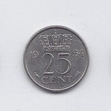 NETHERLANDS 25 CENTS 1954 KM # 183 VF/XF NETHERLANDS 25 CENTS 1954 KM # 183 VF/XF