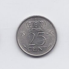 NETHERLANDS 25 CENTS 1956 KM # 183 VF/XF NETHERLANDS 25 CENTS 1956 KM # 183 VF/XF