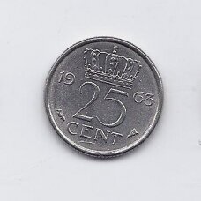 NETHERLANDS 25 CENTS 1963 KM # 183 VF/XF NETHERLANDS 25 CENTS 1963 KM # 183 VF/XF