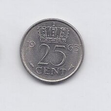 NETHERLANDS 25 CENTS 1965 KM # 183 VF/XF NETHERLANDS 25 CENTS 1965 KM # 183 VF/XF