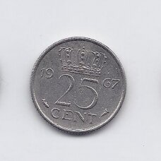 NETHERLANDS 25 CENTS 1967 KM # 183 VF/XF NETHERLANDS 25 CENTS 1967 KM # 183 VF/XF