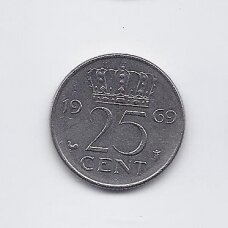 NETHERLANDS 25 CENTS 1969 KM # 183 VF/XF NETHERLANDS 25 CENTS 1969 KM # 183 VF/XF