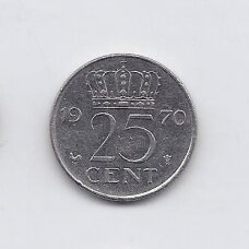 NETHERLANDS 25 CENTS 1970 KM # 183 VF/XF NETHERLANDS 25 CENTS 1970 KM # 183 VF/XF