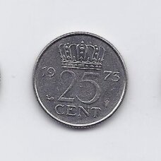 NETHERLANDS 25 CENTS 1973 KM # 183 VF/XF