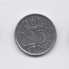 NETHERLANDS 25 CENTS 1978 KM # 183 VF/XF