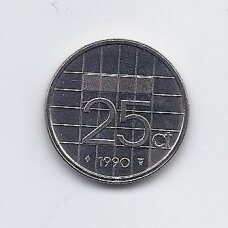 NETHERLANDS 25 CENTS 1990 KM # 204 VF