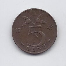 NETHERLANDS 5 CENTS 1948 KM # 176 VF NETHERLANDS 5 CENTS 1948 KM # 176 VF