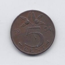 NETHERLANDS 5 CENTS 1954 KM # 181 VF NETHERLANDS 5 CENTS 1954 KM # 181 VF
