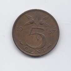 NETHERLANDS 5 CENTS 1957 KM # 181 VF NETHERLANDS 5 CENTS 1957 KM # 181 VF