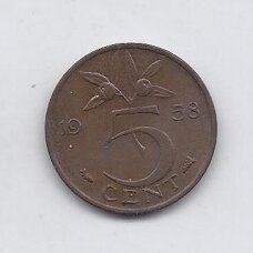 NETHERLANDS 5 CENTS 1958 KM # 181 VF NETHERLANDS 5 CENTS 1958 KM # 181 VF