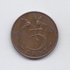 NETHERLANDS 5 CENTS 1960 KM # 181 VF NETHERLANDS 5 CENTS 1960 KM # 181 VF