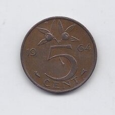NETHERLANDS 5 CENTS 1964 KM # 181 VF