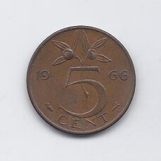 NETHERLANDS 5 CENTS 1966 KM # 181 VF