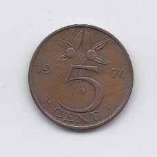 NETHERLANDS 5 CENTS 1974 KM # 181 VF