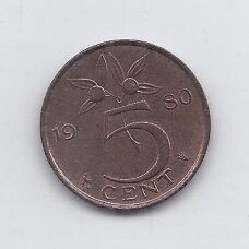 NETHERLANDS 5 CENTS 1980 KM # 181 VF
