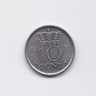 NETHERLANDS 10 CENTS 1957 KM # 182 VF/XF