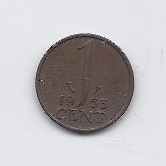 NYDERLANDAI 1 CENT 1953 KM # 180 VF