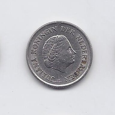 NETHERLANDS 25 CENTS 1966 KM # 183 VF/XF 1