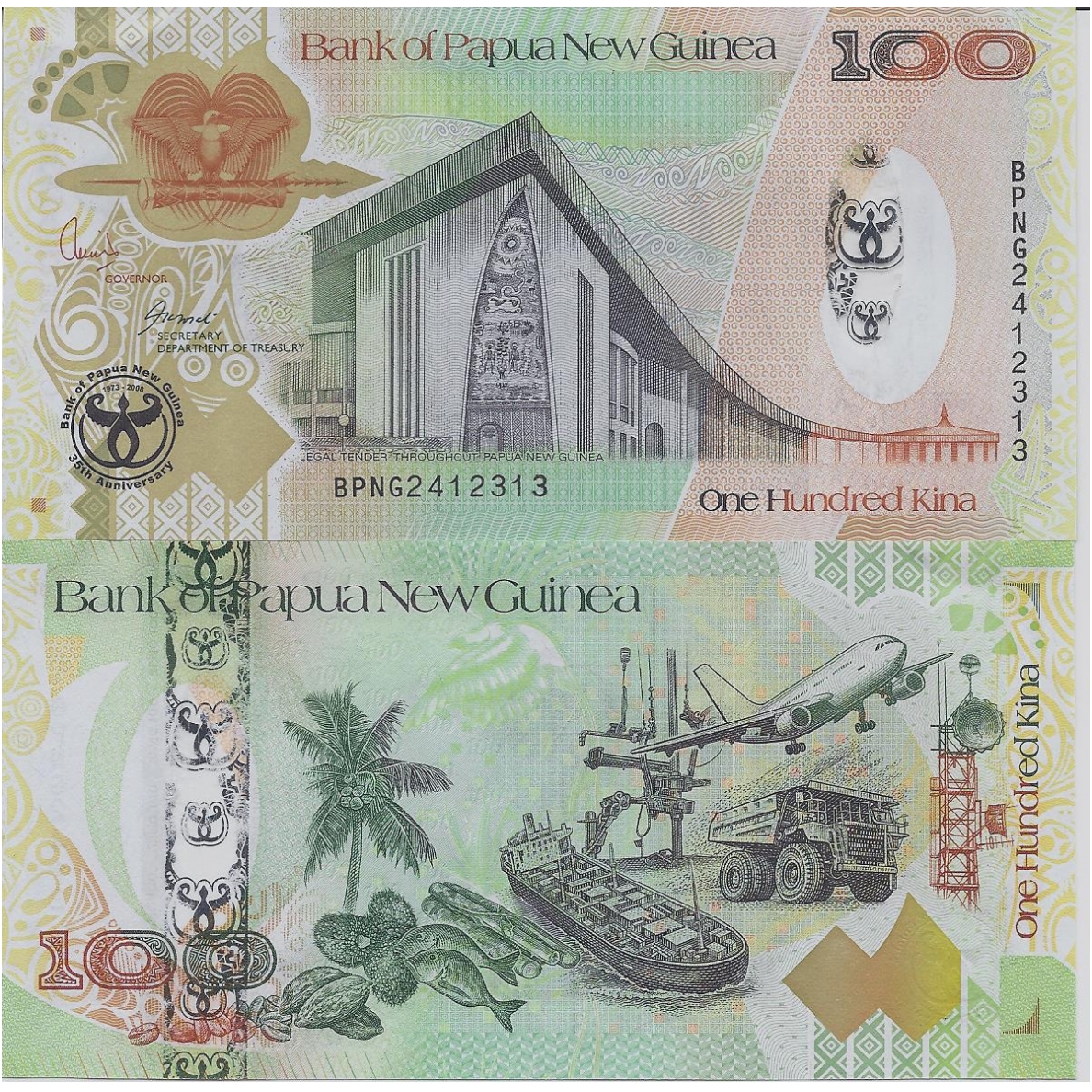 PAPUA NAUJOJI GVINĖJA 100 KINA 2008 P # 37 UNC