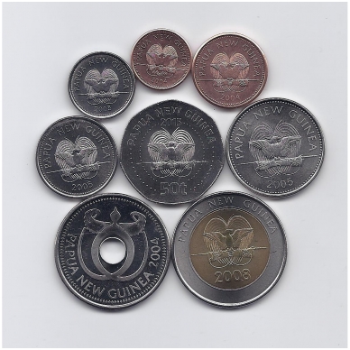 PAPUA NAUJOJI GVINĖJA 2004 - 2015 m. 8 monetų rinkinys 1