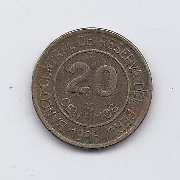 PERU 20 CENTIMOS 1986 KM # 294 VF
