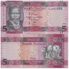 PIETŲ SUDANAS 5 POUNDS 2015 P # 6 UNC