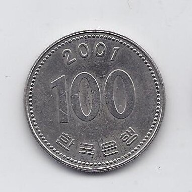SOUTH KOREA 100 WON 2001 KM # 35.2 XF