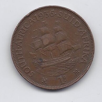 SOUTH AFRICA 1 PENNY 1936 KM # 14.3 VF