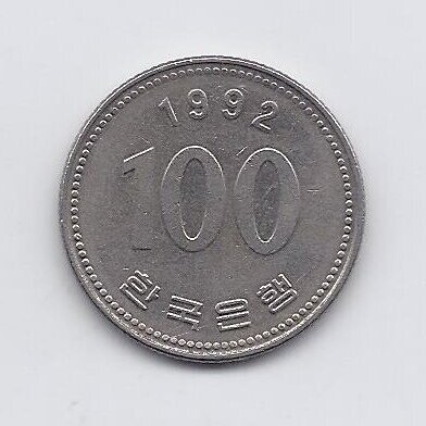 SOUTH KOREA 100 WON 1992 KM # 35.2 VF