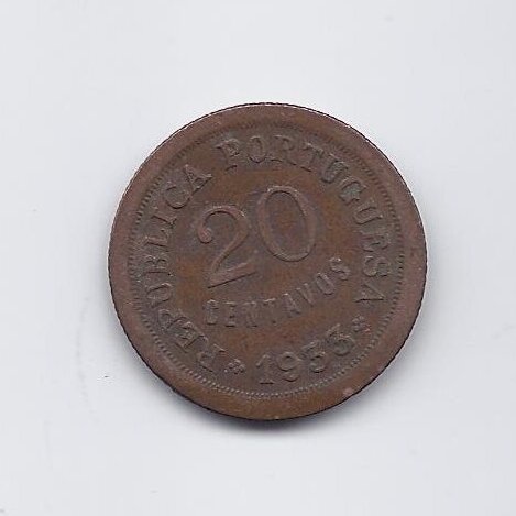 PORTUGAL GUINEA 20 CENTAVOS 1933 KM # 3 VF
