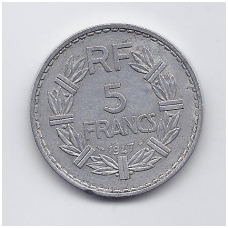 PRANCŪZIJA 5 FRANCS 1947 KM # 888b.1 VF