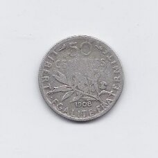 PRANCŪZIJA 50 CENTIMES 1908 KM # 854 F PRANCŪZIJA 50 CENTIMES 1908 KM # 854 F