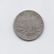 PRANCŪZIJA 50 CENTIMES 1910 KM # 854 VF PRANCŪZIJA 50 CENTIMES 1910 KM # 854 VF