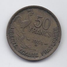 PRANCŪZIJA 50 FRANCS 1951 B KM # 918.2 VF PRANCŪZIJA 50 FRANCS 1951 B KM # 918.2 VF