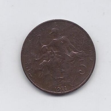 PRANCŪZIJA 5 CENTIMES 1911 KM # 842 VF