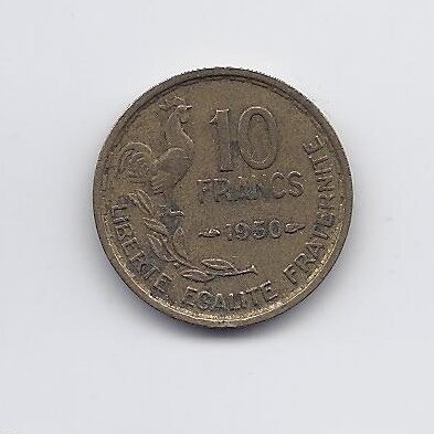 PRANCŪZIJA 10 FRANCS 1950 KM # 915.1 VF