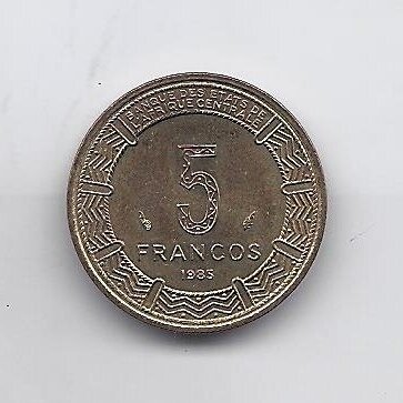 PUSIAUJO GVINĖJA 5 FRANCS 1985 KM # 62 AU