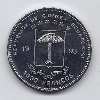 EQUATORIAL GUINEA 1000 FRANCS 1993 KM # 131 PROOF 1994 World Cup USA 1