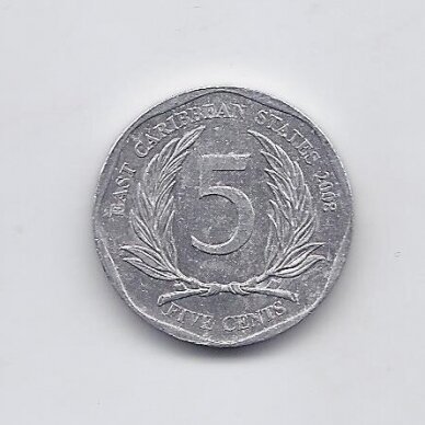 RYTŲ KARIBAI 5 CENTS 2008 KM # 36 VF
