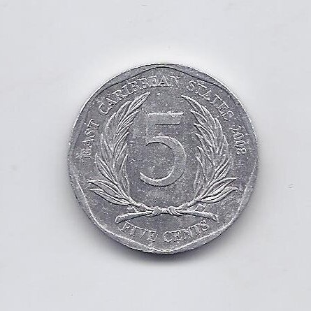 RYTŲ KARIBAI 5 CENTS 2008 KM # 36 VF